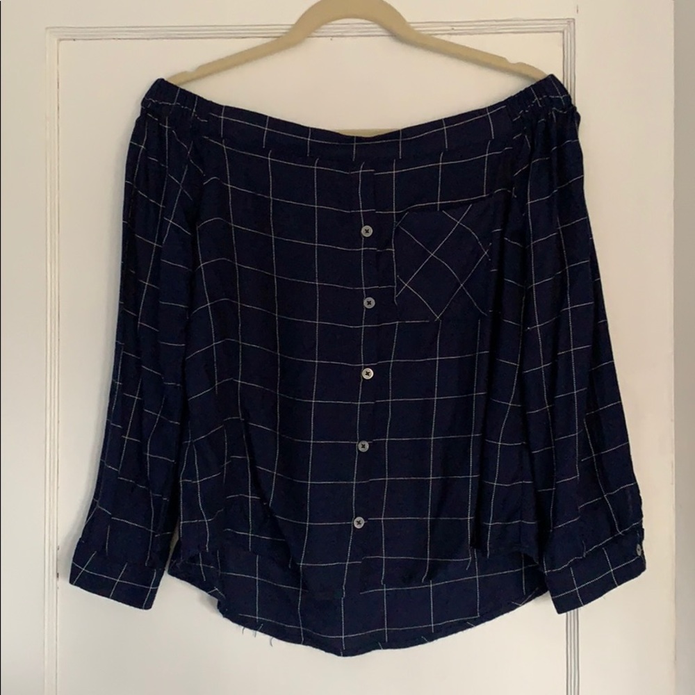 Plaid off the shoulder shirt